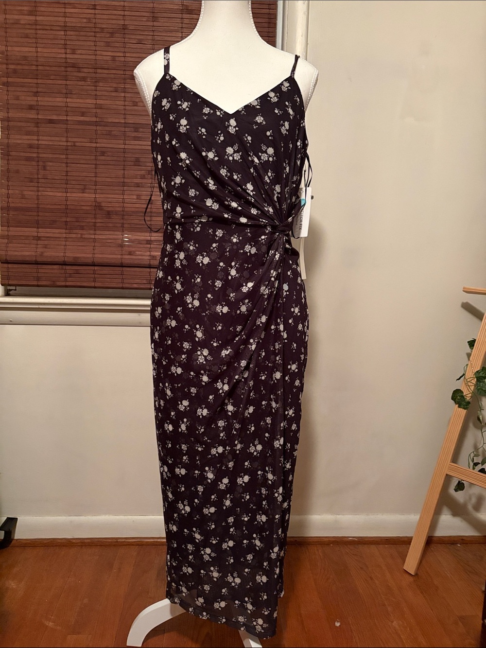 nine britton Black Maxi Dress with White Floral Print
